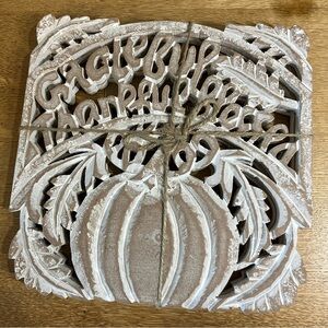 Set of 2 "Grateful, Thankful, Blessed" Autumn Carved Wood Signs